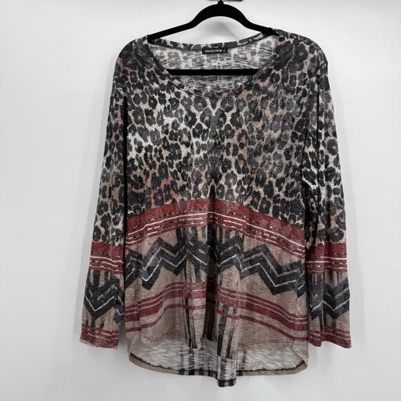 David Cline Tops - David‎ Cline Shirt Top Womens Large Safari Print Leopard Soft Tunic